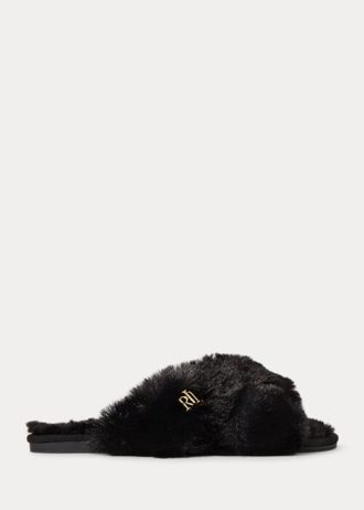 Pantofi plati din blană artificială Ralph Lauren Sydni de damă negri Pantofi plati din blană artificială Ralph Lauren Sydni de damă negri