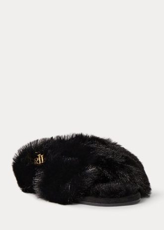 Pantofi plati din blană artificială Ralph Lauren Sydni de damă negri Pantofi plati din blană artificială Ralph Lauren Sydni de damă negri