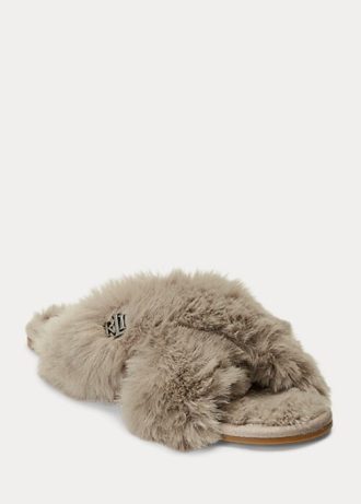 Pantofi plati din blană artificială Ralph Lauren Sydni gri pentru damă Pantofi plati din blană artificială Ralph Lauren Sydni gri pentru damă