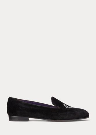 Pantofi plati din catifea brodate Ralph Lauren Alonzo de damă negri Pantofi plati din catifea brodate Ralph Lauren Alonzo de damă negri