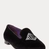 Pantofi plati din catifea brodate Ralph Lauren Alonzo de damă negri Pantofi plati din catifea brodate Ralph Lauren Alonzo de damă negri