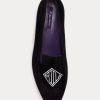 Pantofi plati din catifea brodate Ralph Lauren Alonzo de damă negri Pantofi plati din catifea brodate Ralph Lauren Alonzo de damă negri