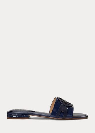 Pantofi plati din piele cu relief de crocodil Ralph Lauren Alegra pentru femei bleumarin Pantofi plati din piele cu relief de crocodil Ralph Lauren Alegra pentru femei bleumarin