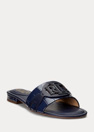 Pantofi plati din piele cu relief de crocodil Ralph Lauren Alegra pentru femei bleumarin Pantofi plati din piele cu relief de crocodil Ralph Lauren Alegra pentru femei bleumarin