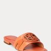 Pantofi plati din piele cu relief de crocodil, Ralph Lauren Alegra, portocalii