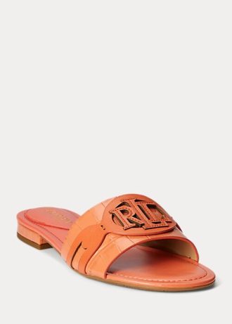 Pantofi plati din piele cu relief de crocodil, Ralph Lauren Alegra, portocalii Pantofi plati din piele cu relief de crocodil, Ralph Lauren Alegra, portocalii
