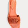 Pantofi plati din piele cu relief de crocodil, Ralph Lauren Alegra, portocalii