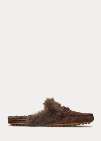 Pantofi plati din piele intoarsa cu garnituri de blana artificiala Ralph Lauren Savanah de dama ciocolata Pantofi plati din piele intoarsa cu garnituri de blana artificiala Ralph Lauren Savanah de dama ciocolata