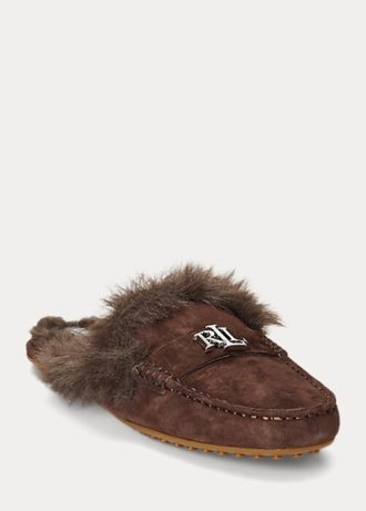 Pantofi plati din piele intoarsa cu garnituri de blana artificiala Ralph Lauren Savanah de dama ciocolata Pantofi plati din piele intoarsa cu garnituri de blana artificiala Ralph Lauren Savanah de dama ciocolata