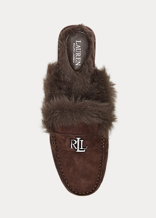 Pantofi plati din piele intoarsa cu garnituri de blana artificiala Ralph Lauren Savanah de dama ciocolata Pantofi plati din piele intoarsa cu garnituri de blana artificiala Ralph Lauren Savanah de dama ciocolata