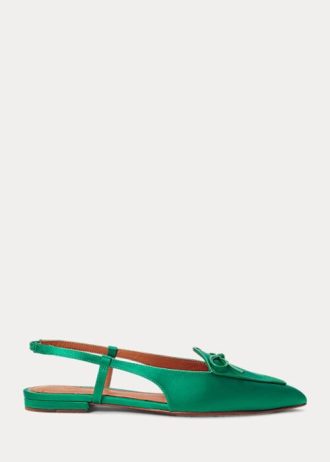 Pantofi plati din satin cu amestec de mătase Ralph Lauren, verzi, pentru femei Pantofi plati din satin cu amestec de mătase Ralph Lauren, verzi, pentru femei