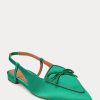 Pantofi plati din satin cu amestec de mătase Ralph Lauren, verzi, pentru femei