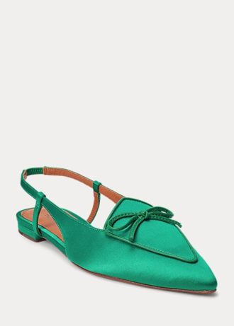 Pantofi plati din satin cu amestec de mătase Ralph Lauren, verzi, pentru femei Pantofi plati din satin cu amestec de mătase Ralph Lauren, verzi, pentru femei