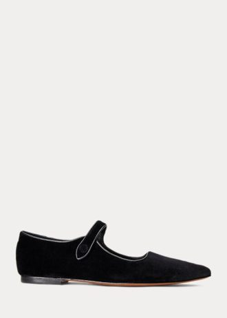 Pantofi plati Mary Jane din catifea Ralph Lauren negri pentru femei Pantofi plati Mary Jane din catifea Ralph Lauren negri pentru femei