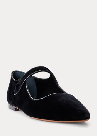 Pantofi plati Mary Jane din catifea Ralph Lauren negri pentru femei Pantofi plati Mary Jane din catifea Ralph Lauren negri pentru femei