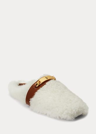 Pantofi plati Ralph Lauren Polo ID Shearling albi de damă Pantofi plati Ralph Lauren Polo ID Shearling albi de damă