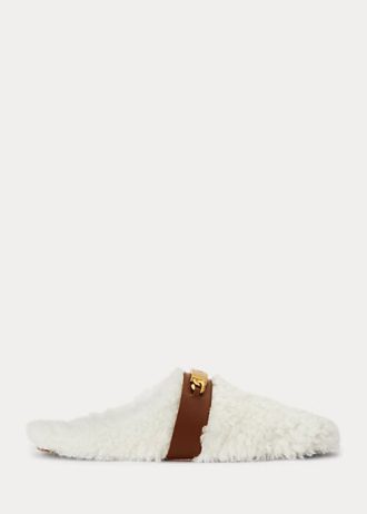 Pantofi plati Ralph Lauren Polo ID Shearling albi de damă Pantofi plati Ralph Lauren Polo ID Shearling albi de damă