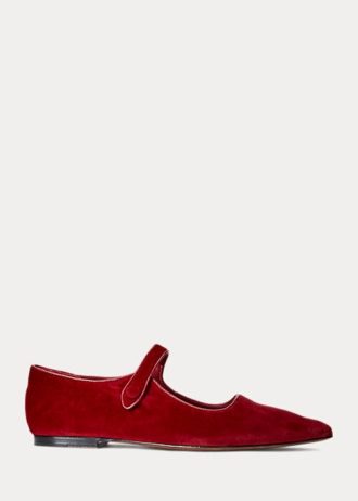 Pantofi plati roșii de damă Ralph Lauren catifea Mary Jane Pantofi plati roșii de damă Ralph Lauren catifea Mary Jane