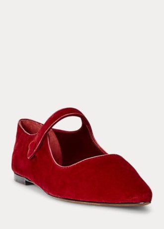 Pantofi plati roșii de damă Ralph Lauren catifea Mary Jane Pantofi plati roșii de damă Ralph Lauren catifea Mary Jane