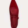 Pantofi plati roșii de damă Ralph Lauren catifea Mary Jane Pantofi plati roșii de damă Ralph Lauren catifea Mary Jane