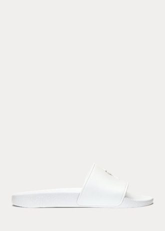 Papuci albi Ralph Lauren Big Pony pentru femei