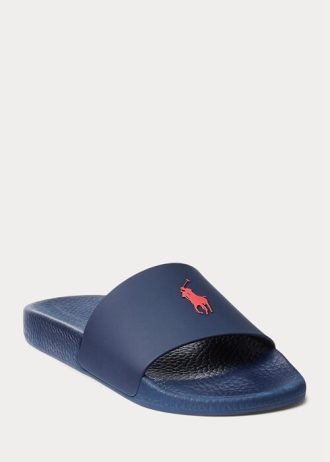 Papuci Ralph Lauren Signature Pony pentru bărbați bleumarin/roșu Papuci Ralph Lauren Signature Pony pentru bărbați bleumarin/roșu