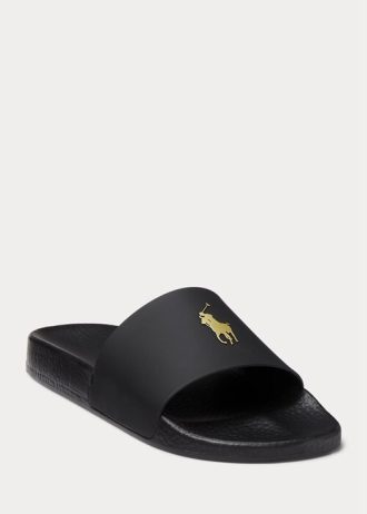 Papuci Ralph Lauren Signature Pony pentru bărbați negri/aurii