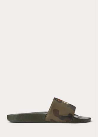 Papuci Ralph Lauren Tiger Camo din piele pentru bărbați Olive