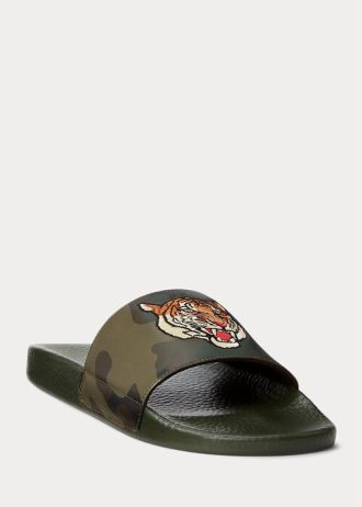 Papuci Ralph Lauren Tiger Camo din piele pentru bărbați Olive