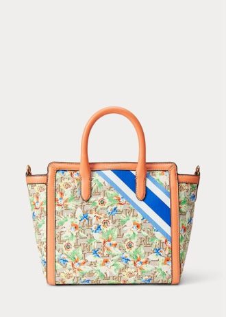 Prnt Khaki Mjcqrd/Portsid Genți tote pentru femei Ralph Lauren, jacquard, medii, cu monogramă