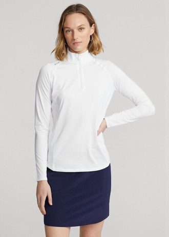 Pulover cu fermoar sfert alb pentru femei Ralph Lauren