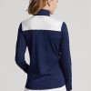 Pulover cu fermoar sfert pentru femei Ralph Lauren, cu dungi chevron, albastre