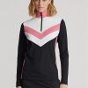 Pulover cu fermoar sfert pentru femei Ralph Lauren, cu dungi chevron, negre