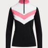 Pulover cu fermoar sfert pentru femei Ralph Lauren, cu dungi chevron, negre