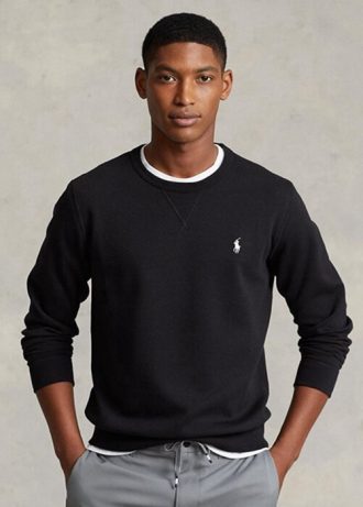Pulover negru pentru bărbați Ralph Lauren, din tricot dublu Pulover negru pentru bărbați Ralph Lauren, din tricot dublu