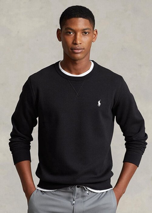 Pulover negru pentru bărbați Ralph Lauren, din tricot dublu Pulover negru pentru bărbați Ralph Lauren, din tricot dublu