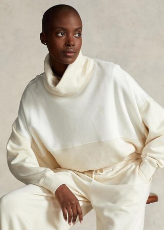 Pulover pentru damă bej Ralph Lauren cu panouri cu gât pâlnie Pulover pentru damă bej Ralph Lauren cu panouri cu gât pâlnie