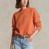 Pulover pentru damă, portocaliu, Ralph Lauren, din fleece crewneck Pulover pentru damă, portocaliu, Ralph Lauren, din fleece crewneck