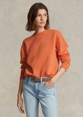 Pulover pentru damă, portocaliu, Ralph Lauren, din fleece crewneck Pulover pentru damă, portocaliu, Ralph Lauren, din fleece crewneck