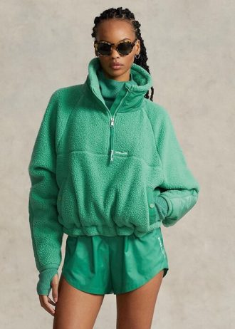 Pulover pentru damă, verzi, din fleece, cu garnitură antideschis, Ralph Lauren