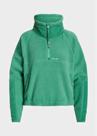 Pulover pentru damă, verzi, din fleece, cu garnitură antideschis, Ralph Lauren