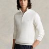 Pulovere alb pentru bărbați, din bumbac, din tricot plasă, cu fermoar sfert, Ralph Lauren Pulovere alb pentru bărbați, din bumbac, din tricot plasă, cu fermoar sfert, Ralph Lauren