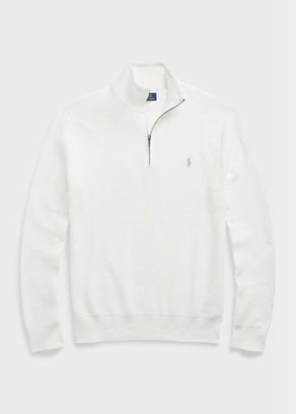 Pulovere alb pentru bărbați, din bumbac, din tricot plasă, cu fermoar sfert, Ralph Lauren