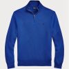 Pulovere albastre pentru bărbați, din bumbac, din tricot plasă, cu fermoar sfert, Ralph Lauren Pulovere albastre pentru bărbați, din bumbac, din tricot plasă, cu fermoar sfert, Ralph Lauren