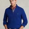 Pulovere albastre pentru bărbați Ralph Lauren, din bumbac, cu fermoar sfert Pulovere albastre pentru bărbați Ralph Lauren, din bumbac, cu fermoar sfert