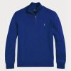 Pulovere albastre pentru bărbați Ralph Lauren, din bumbac, cu fermoar sfert Pulovere albastre pentru bărbați Ralph Lauren, din bumbac, cu fermoar sfert
