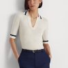 Pulovere albe cu mânecă scurtă din amestec de mătase Ralph Lauren de damă Pulovere albe cu mânecă scurtă din amestec de mătase Ralph Lauren de damă