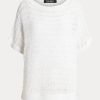 Pulovere albe cu mânecă scurtă din plasă de bumbac Ralph Lauren pentru femei Pulovere albe cu mânecă scurtă din plasă de bumbac Ralph Lauren pentru femei