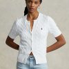 Pulovere albe cu mânecă scurtă din tricot cablu Ralph Lauren de damă Pulovere albe cu mânecă scurtă din tricot cablu Ralph Lauren de damă
