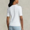 Pulovere albe cu mânecă scurtă din tricot cablu Ralph Lauren de damă Pulovere albe cu mânecă scurtă din tricot cablu Ralph Lauren de damă